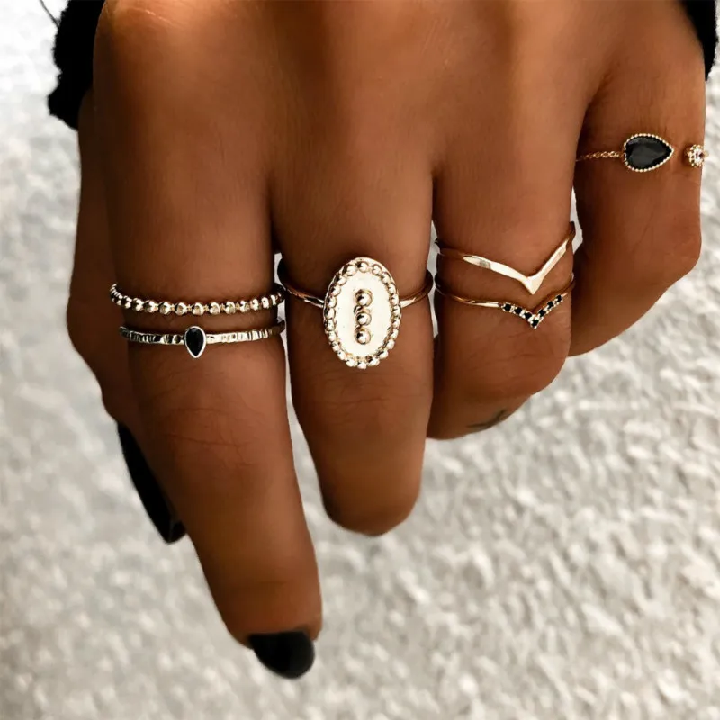 

2019 Fashion Women Rings Sets Metal Gold Color Crystal Geometric Boho Knuckle Midi Ring Sets For Women Jewelry Gift