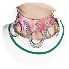 Розовый ремешок бандаж шеи кожаный ремень Сексуальная металлическая цепь панк готический аксессуар Регулируемый Косплей клуб танцевальная одежда жгут тела женщин