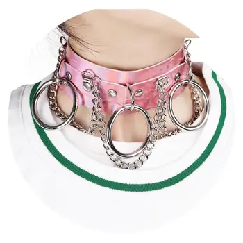

Pink Strap Top Cage Neck Leather Belt Sexy Metal Chain Punk Goth Accessory Adjustable Cosplay Club Dance Wear body Harness Women