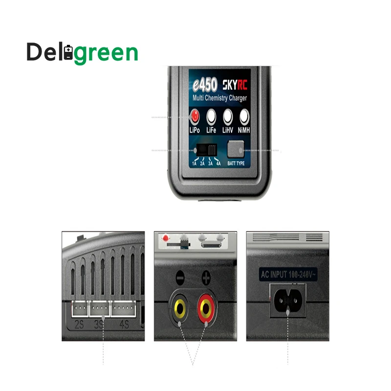 Deligreen SKYRC e450 мульти химический баланс зарядное устройство 2S 3S 4SLiPo LiFe LiHV 6S до 8S NiMH батарея баланс зарядное устройство AC 110 V-240 V