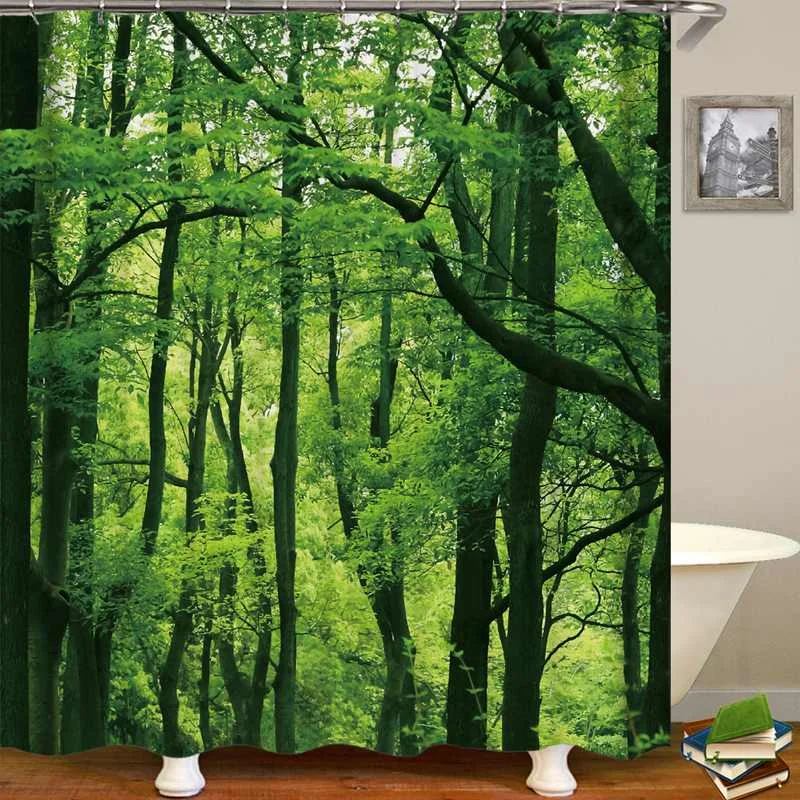 Shower curtain 180x180 см лес 3D Водонепроницаемый полиэстер занавеска для душа ванная комната с 12 крючками стойка для тряпок крышка унитаза набор ковриков для ванной - Цвет: Shower curtain