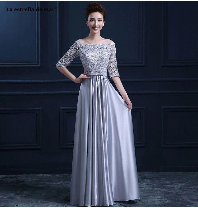 Серебристый Vestido madrinha2019 кружевной вырез лодочкой Половина рукава A Lina бордовый фиолетовый королевский синий Серебряный белые платья для подружек невесты длинные - Цвет: Серебристый