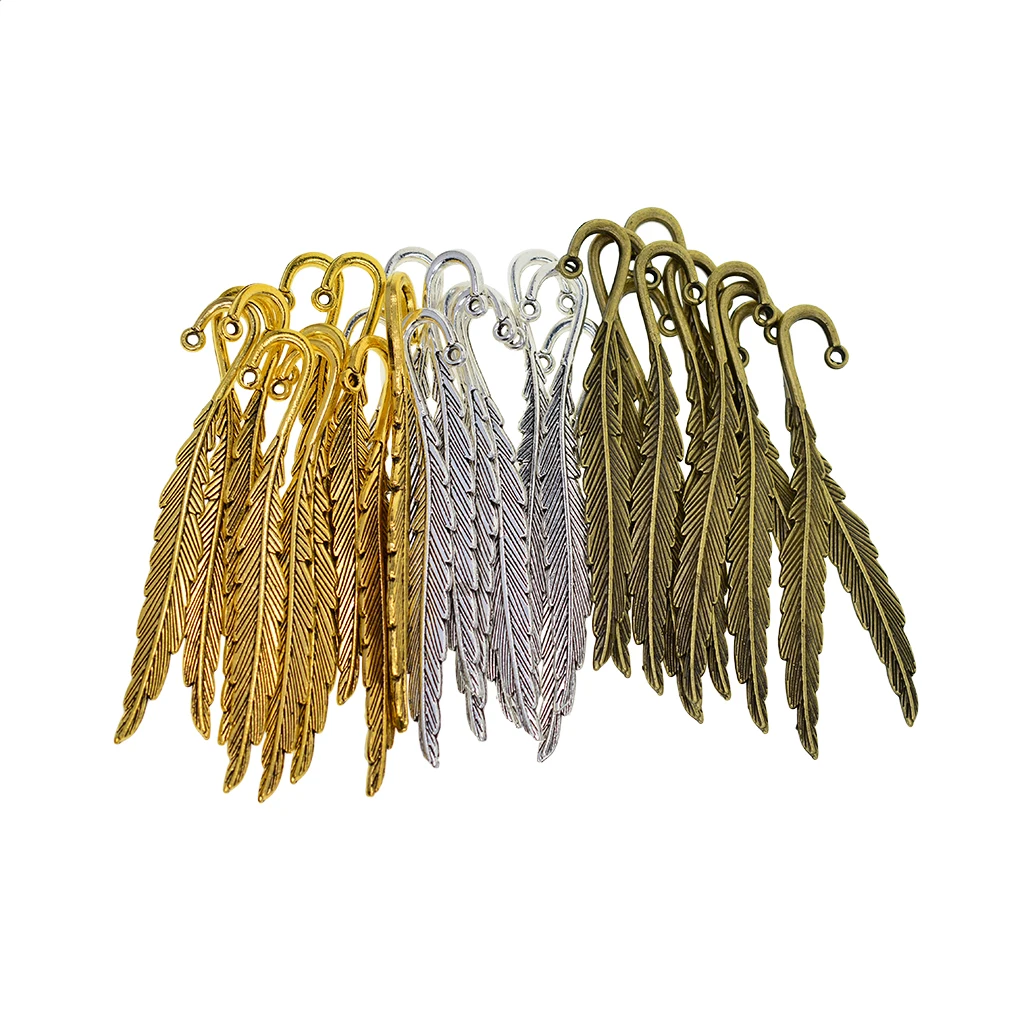 30/18Pack Wholesale Vintage Tibetan Tone Beading Feather Bookmarks Loop DIY Jewelry Making School Student Office Stationery Gift