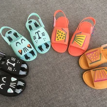 Детская летняя мини-прозрачная обувь для маленьких девочек и мальчиков, с бабочкой, котом, черная, оранжевая водонепроницаемая обувь, детские сандалии с подошвами