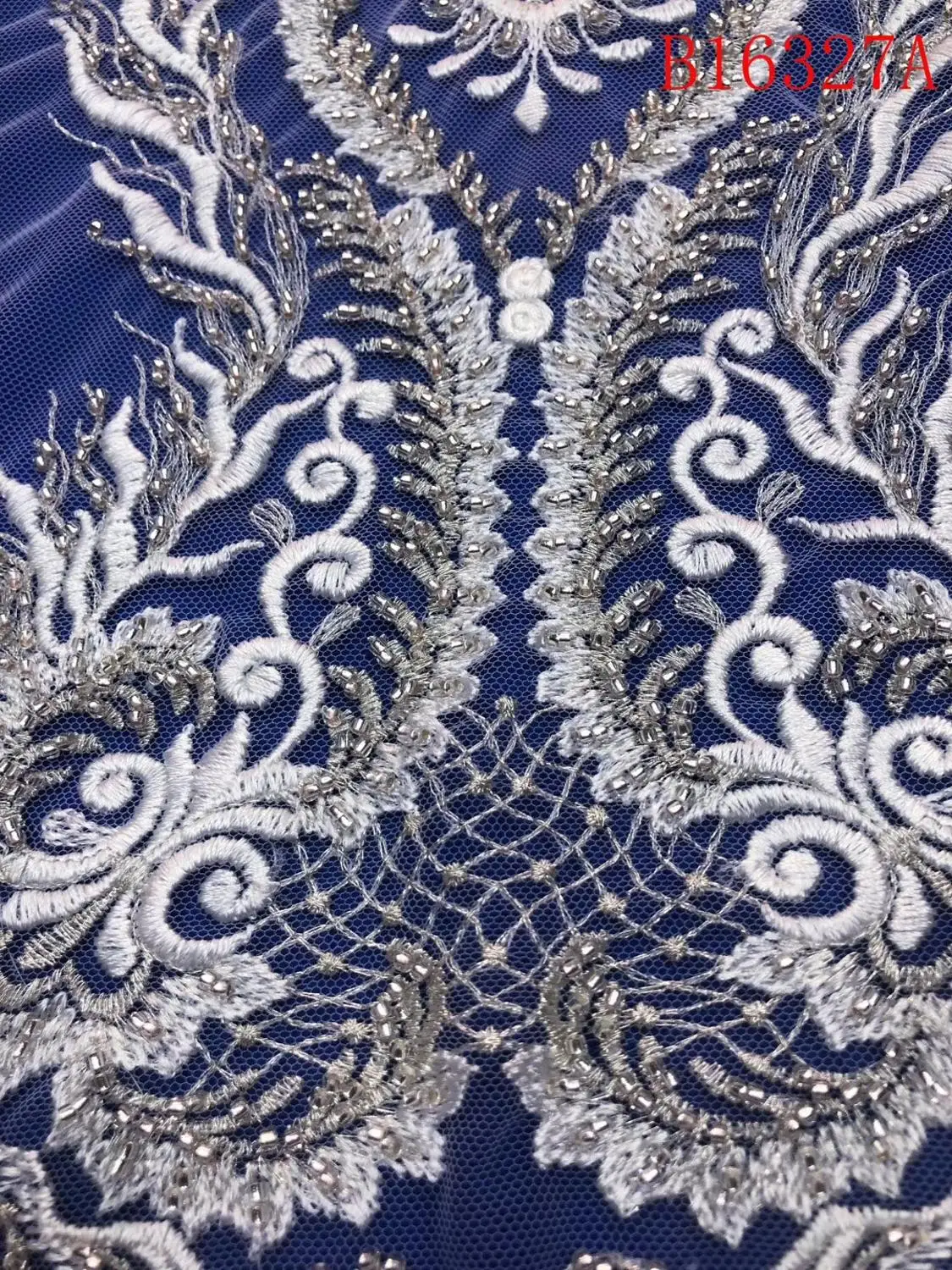 

B16367A Havry Ivory Beaded Embroidery Lace Wedding Dress Fabric, Nigerian Textile African Trimming Lace 5Yards/ lot