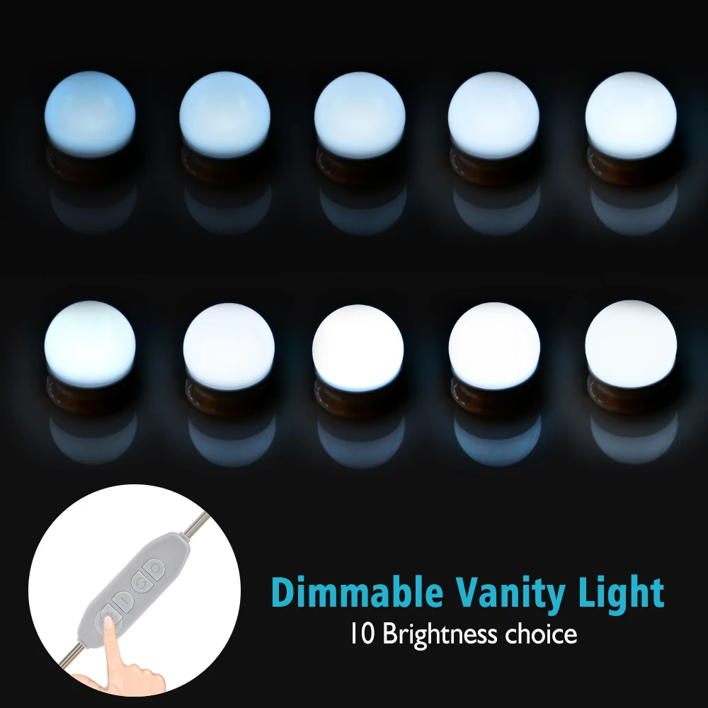Led Vanity Mirror Makeup Light Bulbs Kit 30 Kinds of Brightness Hollywood Dressing Table Cosmetics Dimmable Wall Lamp 10 Bulbs