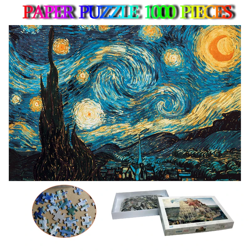 

Starry Night 1000 Pieces Puzzle Paper Puzzle Adults 1000 Pieces Jigsaw Puzzles Toys Decompression Puzzle for Friends Nice Gifts