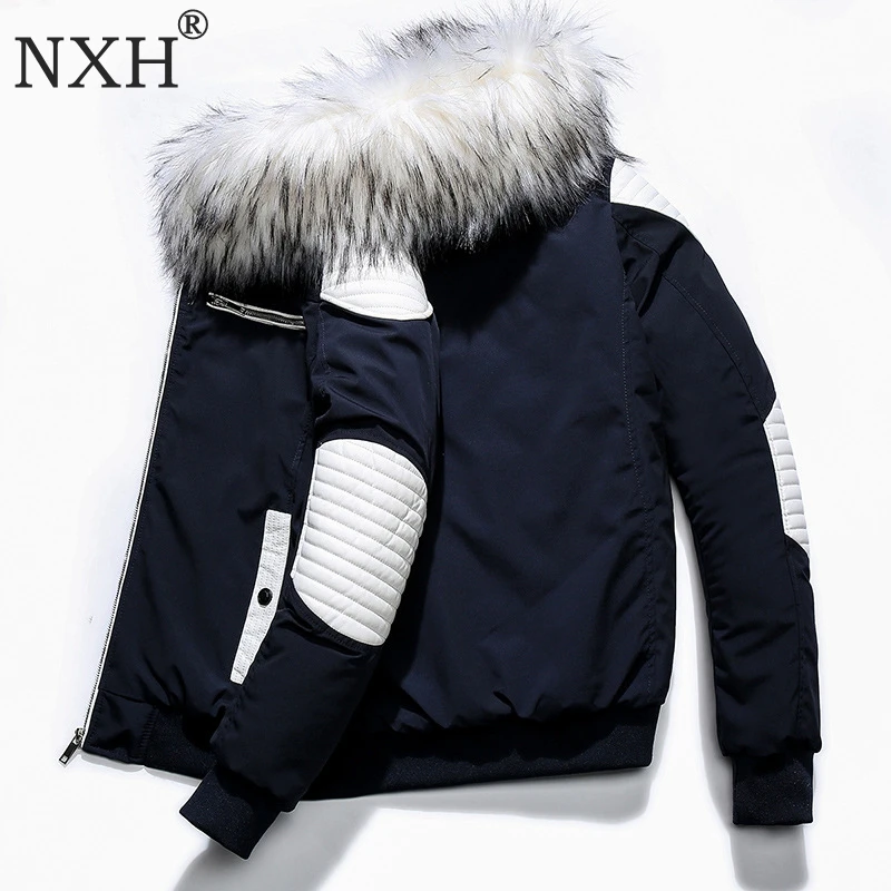 NXHT31 зимняя парка для мужчин, утолщенная хлопковая куртка, тонкая меховая верхняя одежда с капюшоном, теплая брендовая одежда, повседневное Мужское пальто