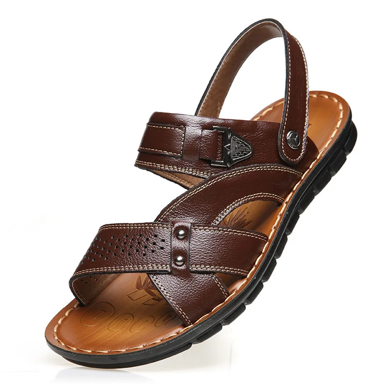 

Genuine Leather Thick Men Sandals Breathable Comfortable Male Outdoor Beach Slippers Casual Flip Flops Shoes Zapatos Hombre