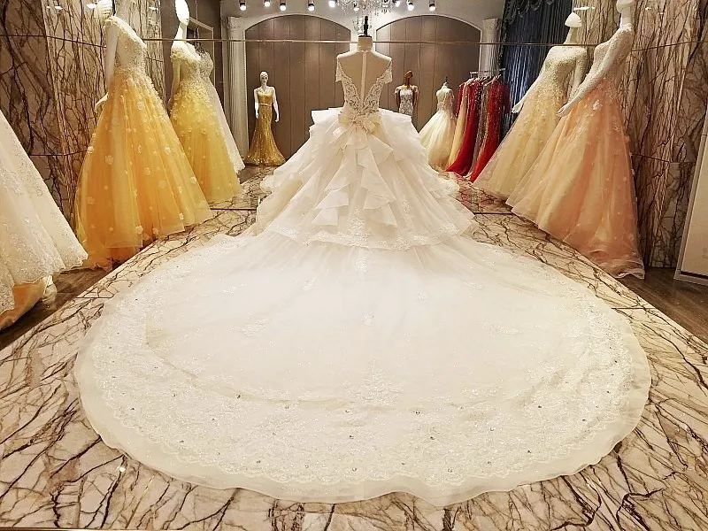 Backlake Trajes de novias nuevos бальное платье прозрачный, с застежкой на молнии сзади с короткими рукавами и кружевами Свадебные платья Реальные фотографии