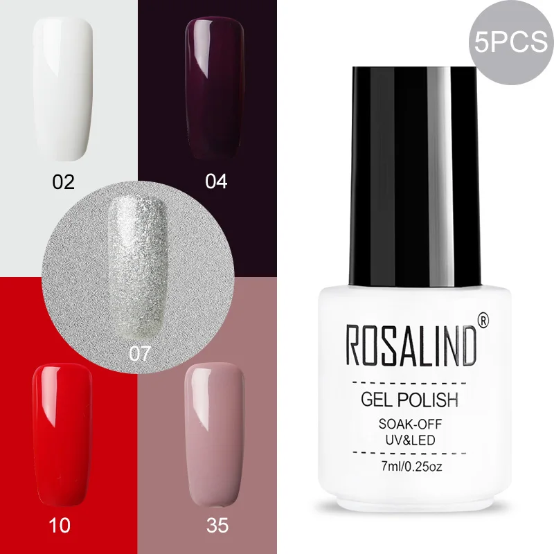 RC-5GELS-05 ROSALIND Gel Varnish Set For Manicure Hybrid Nail Art Top Coat Primer - Цвет: RC-5GELS-05
