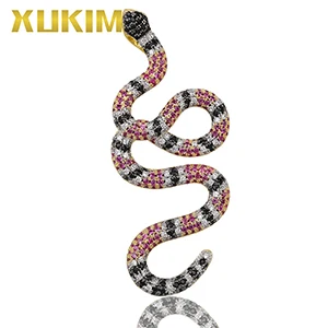 Silver Xukim ювелирных изделий Iced Out циркония животных красочная змея кулон Цепочки и ожерелья Хип-хоп ювелирных изделий для Для мужчин панк, украшения подарок Вечерние - Окраска металла: Silver