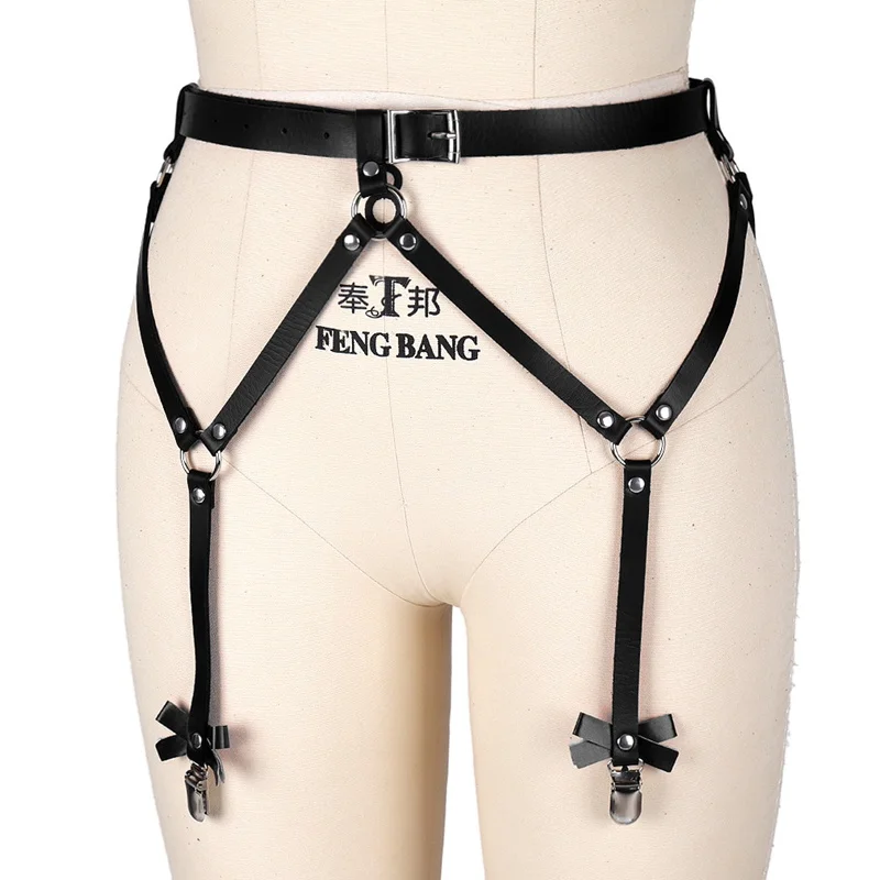 Black Garter Belt Leather Strap Body Caged Metal Style Stockings Adjustable Sexy Punk Goth Women Party Rave Wear Waist Harness