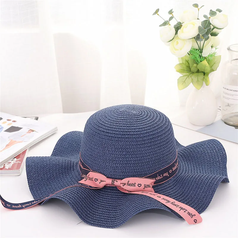 Hot Women Sun Protective Strawhat Wave Brim Simple Bowknot Decor Beach Hat for Summer MSK66
