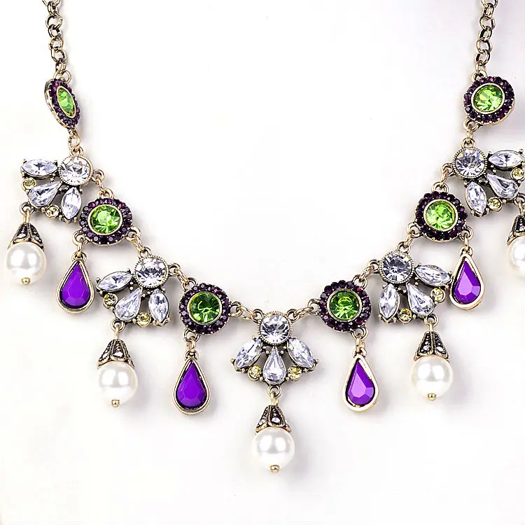 [Marte и Joven] Винтаж Для женщин индийский Стиль Jewelry Жемчужные Капли воды цветы кулон цепи Цепочки и ожерелья колье Цепочки и ожерелья s