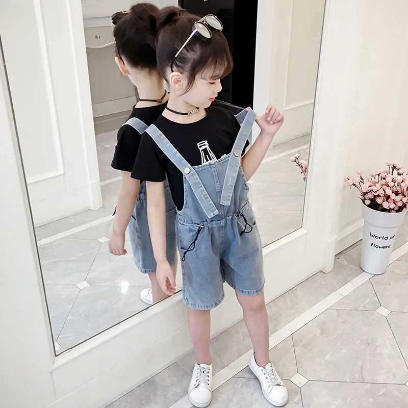 Girls Overalls Boys Denim Bib Pants Summer Casual Kids Overall Clothing Elastic Waist Children Rompers