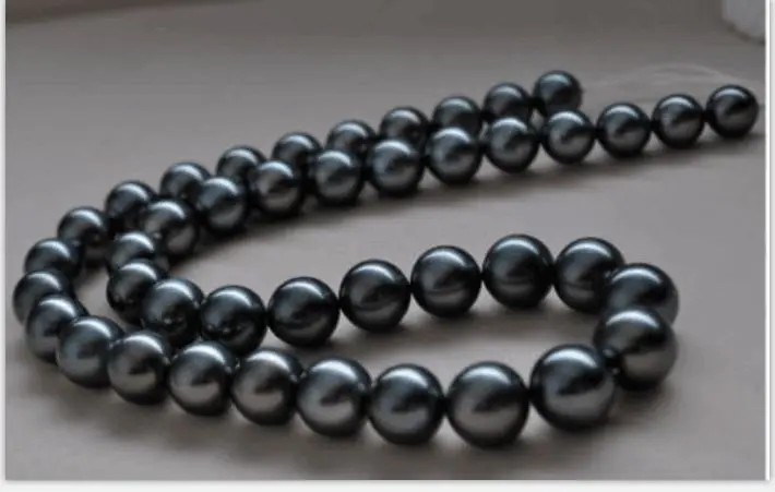 

stunning11- 12mm round TAHITIAN black blue pearl necklace 18