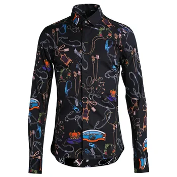 

Personality Printing Men Shirt Hight Quality Long Sleeve Mens Dress Shirts Fashion Turn-down Collar Mens Shirts Casual Slim Fit