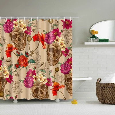 18 New Colorful Eco-friendly Horrible Skull Blood Polyester High Quality Washable Bath Decor Shower Curtains - Цвет: TZ161205