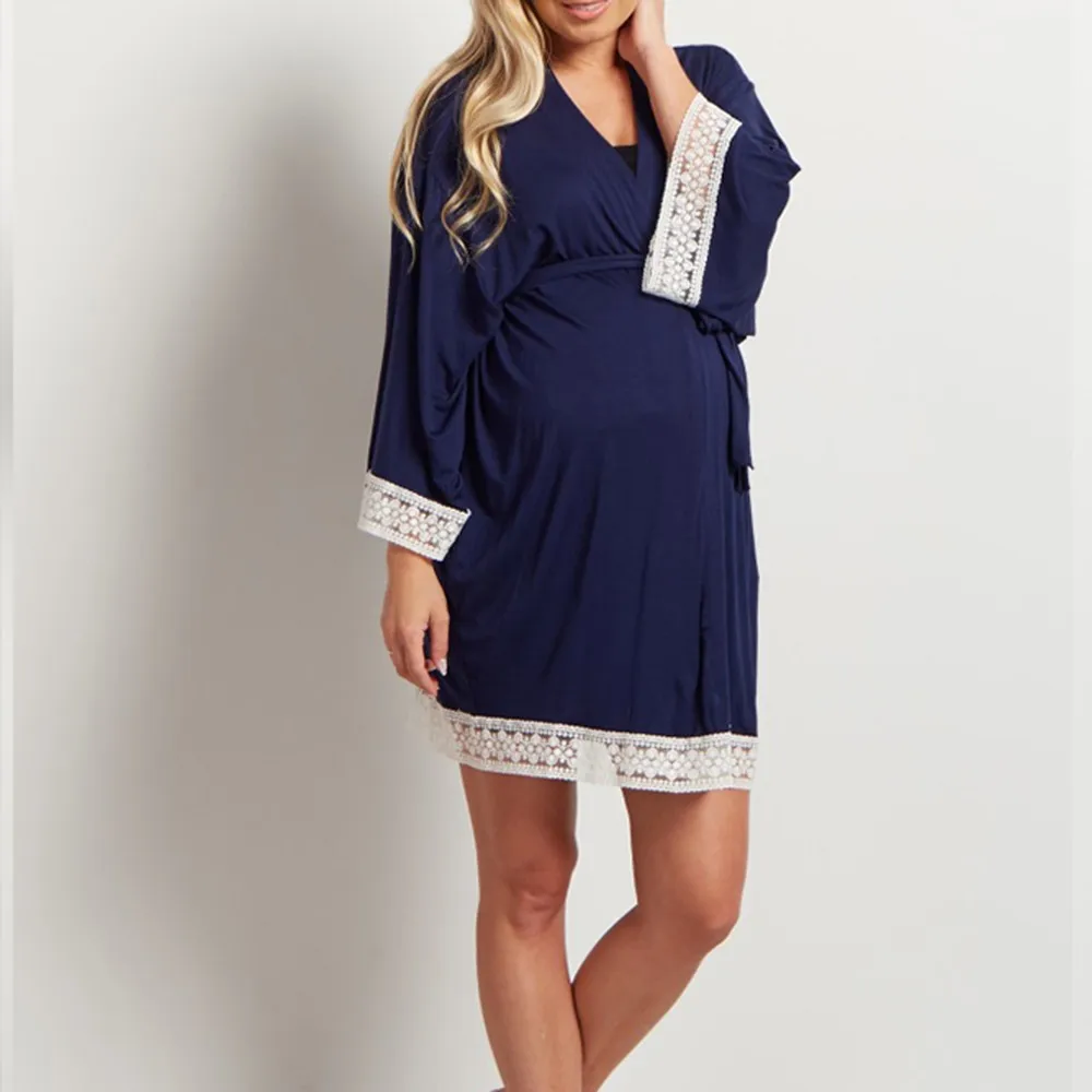 Dark Blue Мода для мам; Одежда для беременных; топы для беременных; женское платье для беременных; ночная рубашка для кормления; кружевное ночное белье - Цвет: Dark Blue