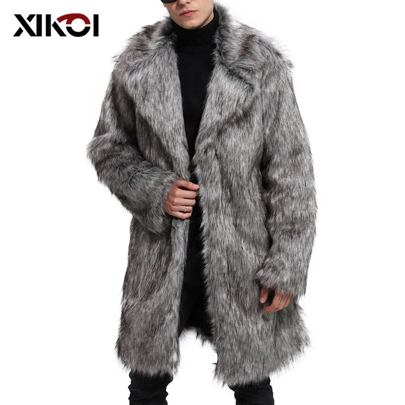 XIKOI, мужское меховое пальто, негабаритный M-4XL, зимняя верхняя одежда, пушистое пальто, Мужская парка, куртки Плюс, длинные пальто, теплые толстые меховые пальто