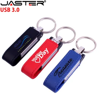 

JASTER USB 3.0 customer LOGO leather & metal style USB Flash Drive Pendrive 8GB 16GB 32GB keychain Memory Card memory stick