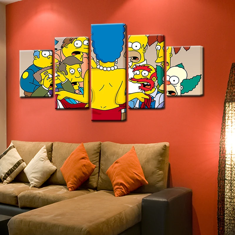 

Art cartoon Simpsons anime cartoon canvas painting 5Pcs frame modular picture wall art on home poster