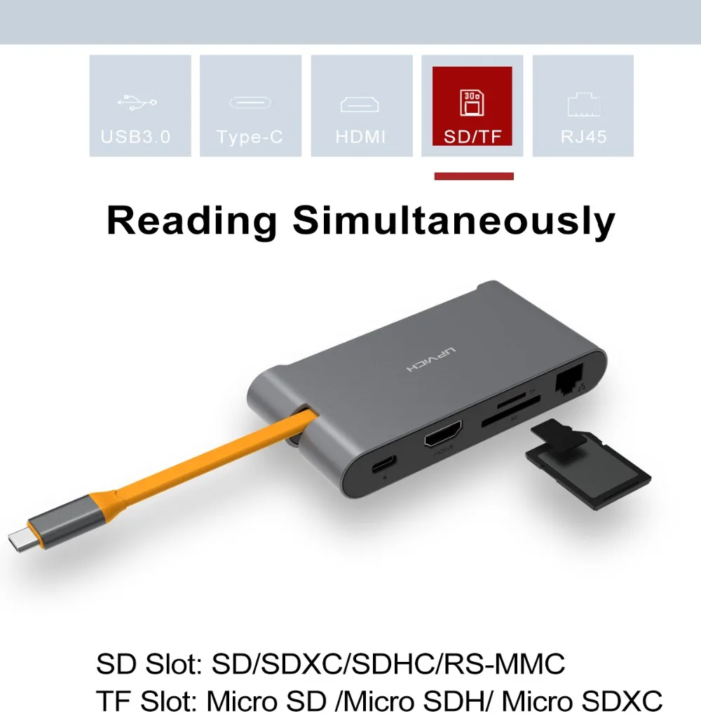 James Donkey USB C концентратор 8 в 1 USB док-станция USB-C к HDMI кард-ридер RJ45 PD адаптер для MacBook samsung Galaxy S9/S8/S8