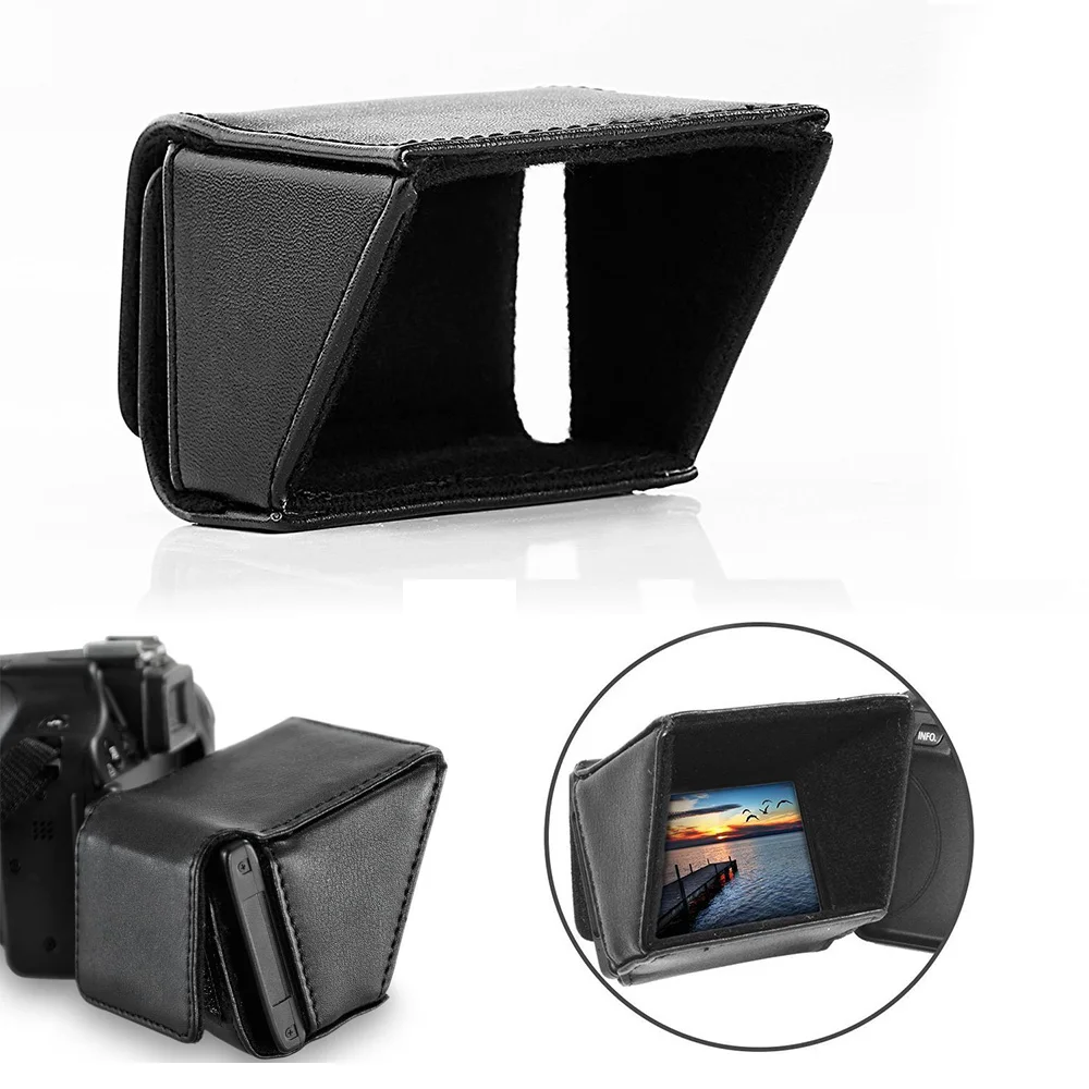 Universal Detachable 3 5 LCD Screen Flip out Shade Black PU Sun Shield Hood for DSLR