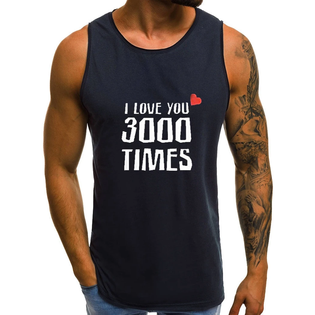 Модные топы на бретелях для фитнеса I love you 3000 раз, мужские повседневные зауженный крой, принт с буквами, подходят для бега, рубашка без рукавов, спортивная одежда
