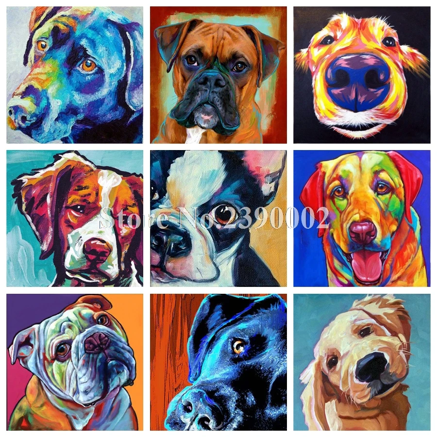 

5D DIY Diamond Embroidery Color Dog Pattern Diamond Painting Cross Stitch Full Rhinestone Mosaic Home Decoration Christmas Gift