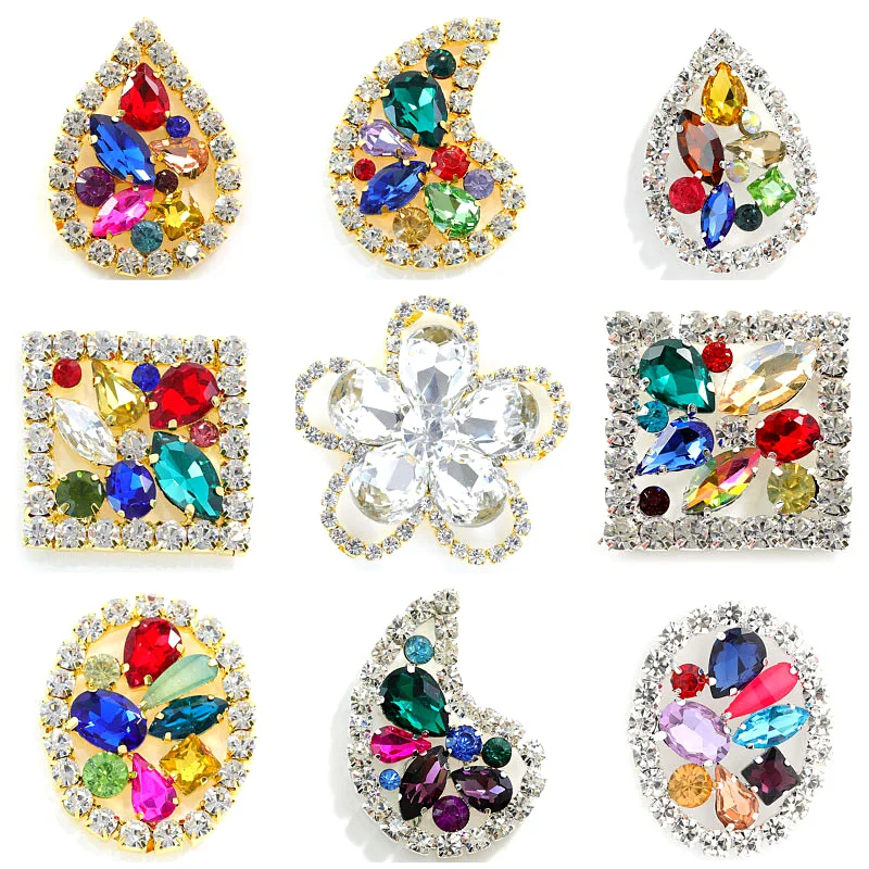 Teardrop Glass Crystal Sew On Rhinestone Appliques With Gold Bottom Flatback стразы Sew On Claw Rhinetones Wedding Dress B3693