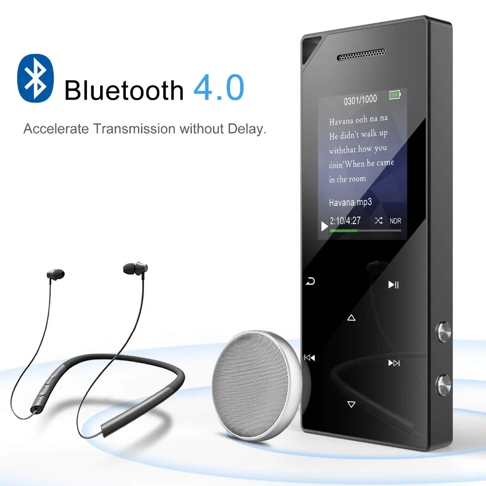 Портативный MP3-плеер bluetooth 4,0 и динамик 1.8in экран металлический bady HIFI музыкальный плеер с fm-радио, запись, TF карта