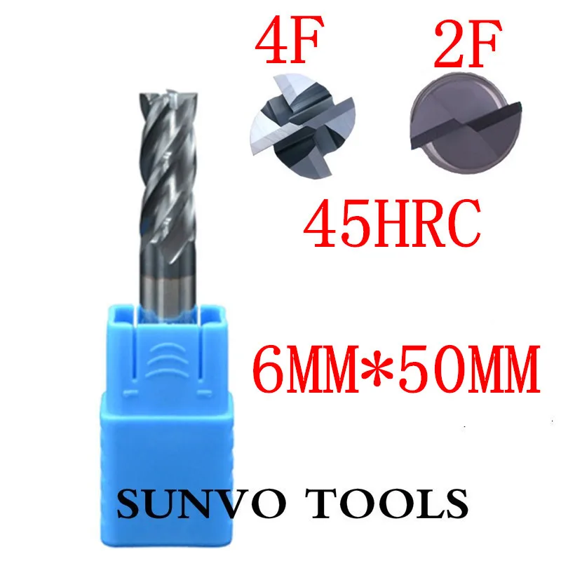 5PCS 4F 2 flutes HRC45 HRC55 HRC60 HRC65 D6x50MM Tungsten Carbide End Mill R3 ball end End Mill Aluminum milling cutter