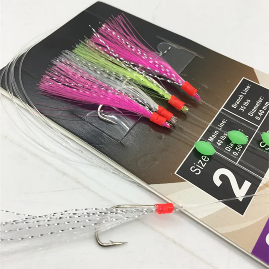 Sabiki Saltwater Fishing Lure Bait Rig Hook Tackle Luminous Beads Feathers 1//0