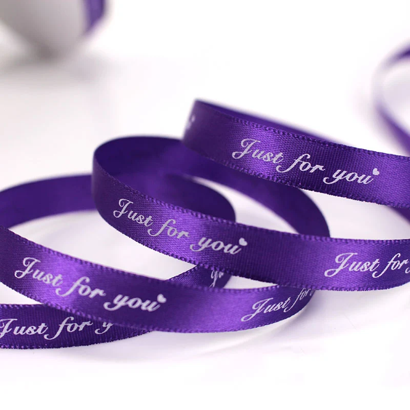 purple 5M/Lot Just For You Printed Polyester Ribbon 10mm Romantic Craft Ribbons for Handmade DIY Gifts Wrapping Decorations - Цвет: purple