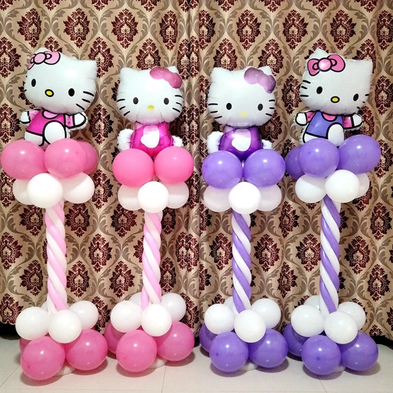 

28pcs/lot Cartoon Cat Foil Balloons Pink White Latex Balloons Column Base Sticks Baby Shower Birthday Party Decor Supplies