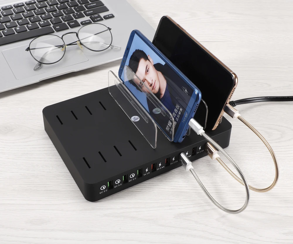 110 Вт QC3.0 8 портов USB Настольная многофункциональная зарядная станция интеллектуальное зарядное устройство с кронштейном