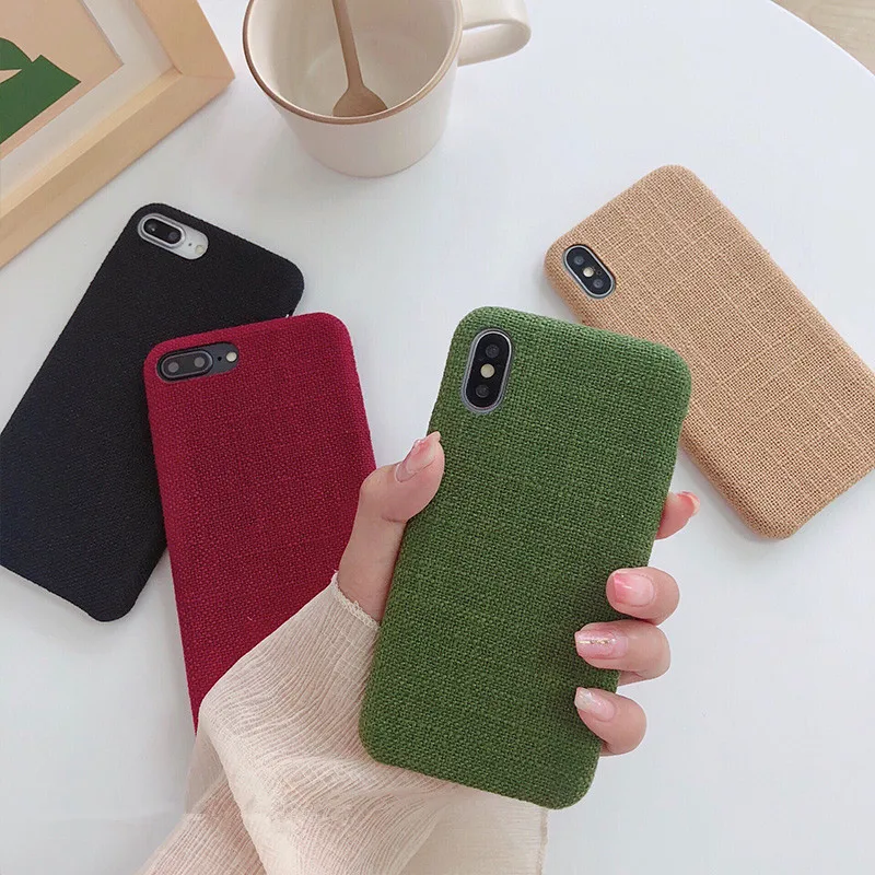 

Retro Solid color Simple Korean Phone Case For iPhone 7 7 Puls 6 6S 7 8 Puls X Xs Cases Warm Plush Fabric Soft TPU Back Cover