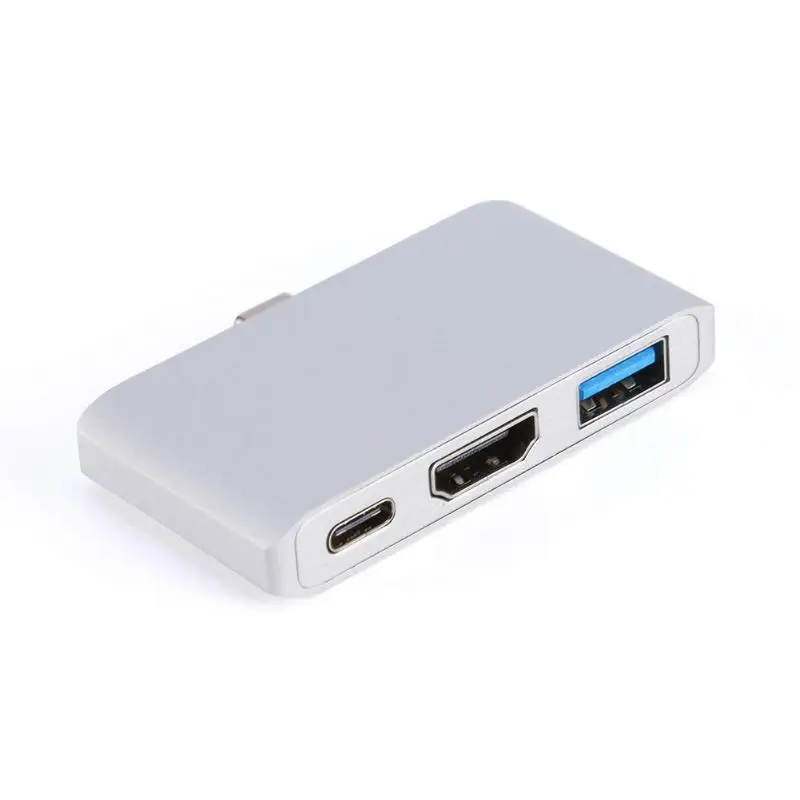3 в 1 USB3.1 концентратор USB-C Тип с разъемами типа C и USB3.0+ 4 K HDMI+ PD USB-C опора для переходника аудио и видео выход совместимых - Цвет: Silver