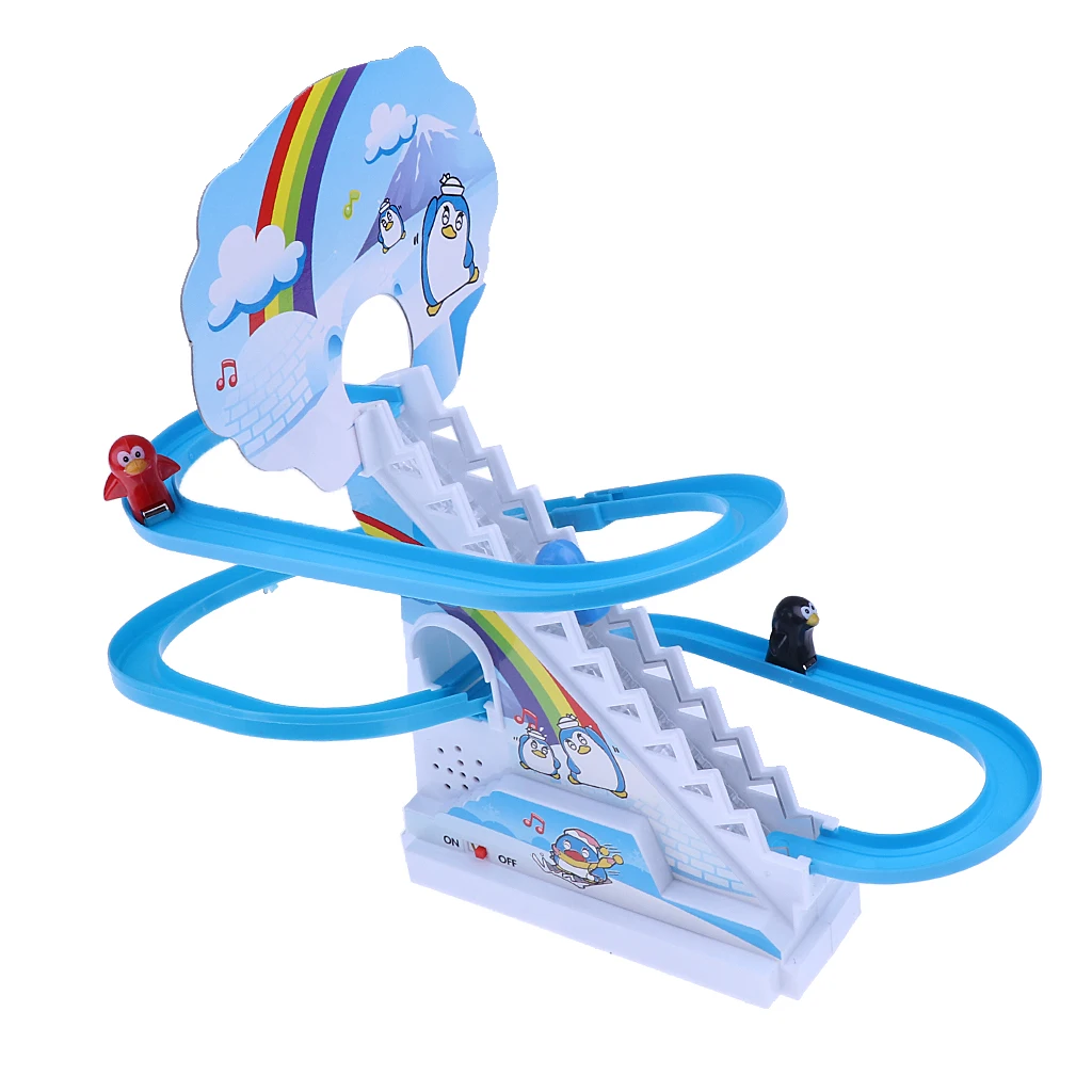Plastic Electric Small Penguins Climb Stair Track Toys with Light Music Birthday Christmas Gift for Baby Kids Children