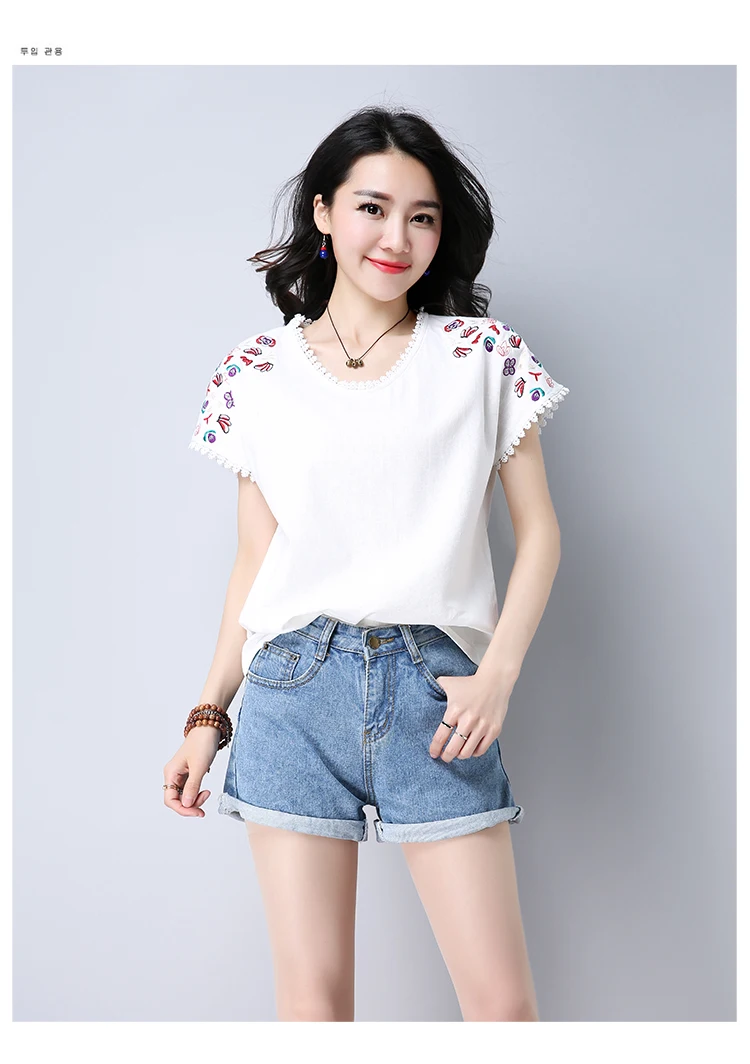 new summer women blouse shirt fashion casual o-neck female ladies tops floral embroidery solid women's clothing 0284 40