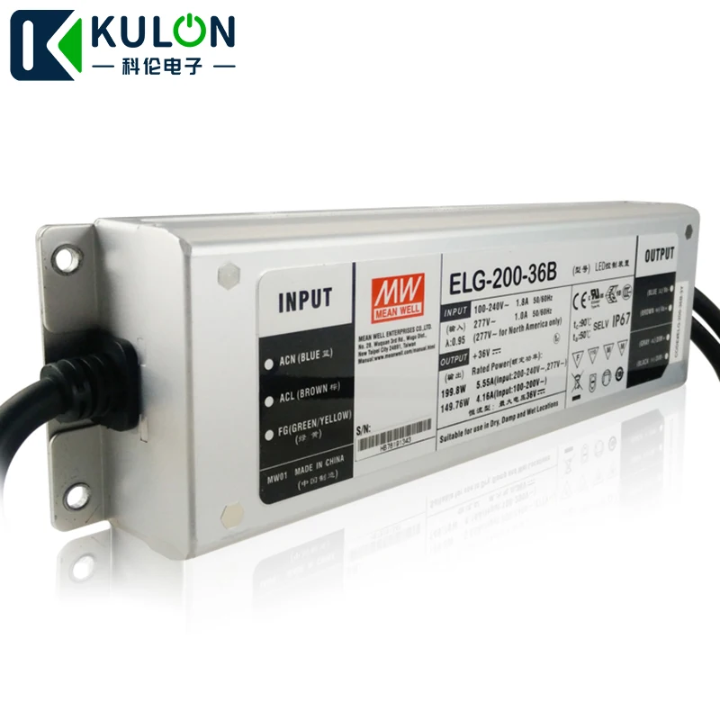 

Original MEAN WELL Power Supply ELG-200-36B 200W 36V 5.55A IP67 Meanwell dimmable LED driver ELG-200 B type