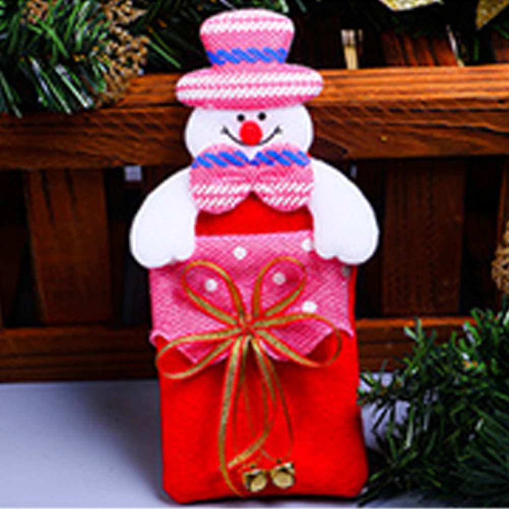 Snowman Рождественские украшения поставки с блестками, с Сантой Снеговик Дизайн ёлки гобелены подарок мешок конфет с маленький колокол - Цвет: Snowman