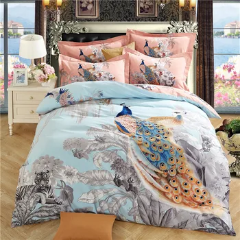 

2019 Peacock Sheet Pillowcases & Quilt cover Sets 100% Sanded Cotton Queen Full King Size Bed Linens
