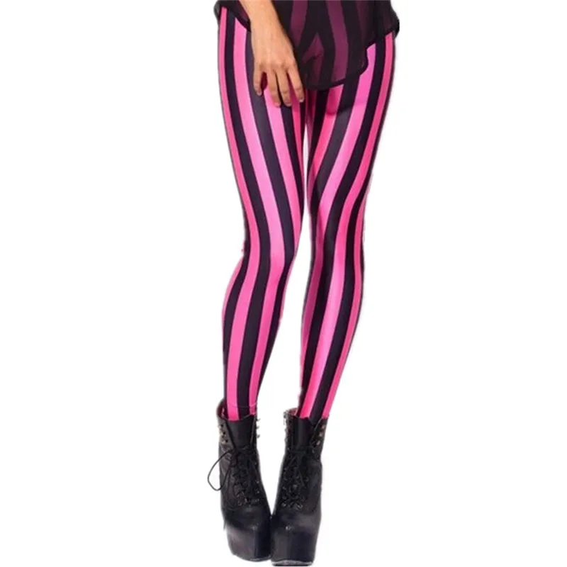 Rose Stripe Douchow женские розовые полосатые леггинсы с цифровой печатью штаны для девушек из спандекса блестящие эластичные леггинсы костюм обтягивающие безножные 3XL - Цвет: Rose Stripe