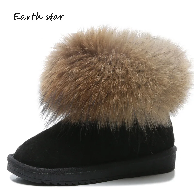 

botas mujer Casual Shoes Women Fashion Brand Warm Real Leather Snow Boots Lady chaussure Winter Female footware Fox hair Boots