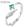 CZCITY-Anillos abiertos de dedo para mujer, de Plata de Ley 925 pura, Gema de Esmeralda cuadrada, joyería fina, regalo de aniversario, Aneis femenino ► Foto 1/6