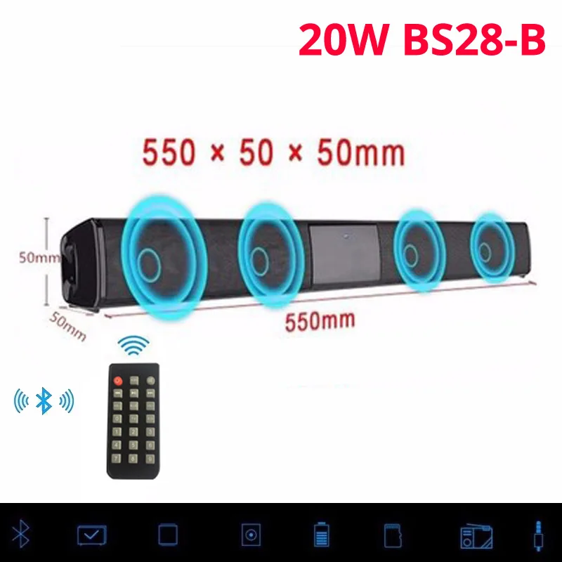 20W TV Soundbar Bluetooth speaker FM Radio home theater system portable wireless subwoofer bass MP3 Music boombox for xiaomi