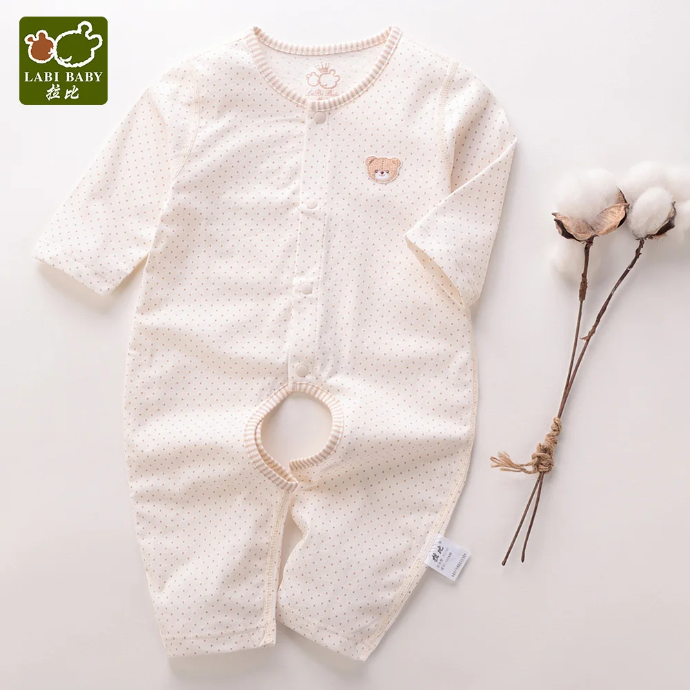 

LABIBABY Newborn Rompers One-Piece Jumpsuit Infant Long Sleeve Cotton Polka Dot Unisex Summer Baby Clothes